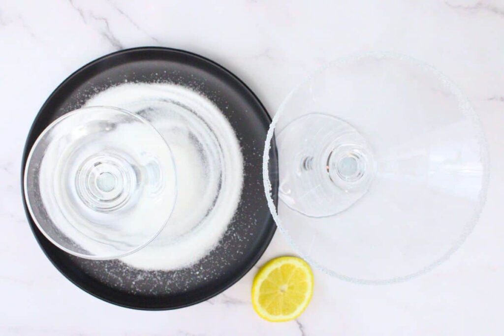 rim raspberry lemon drop glass with sugar