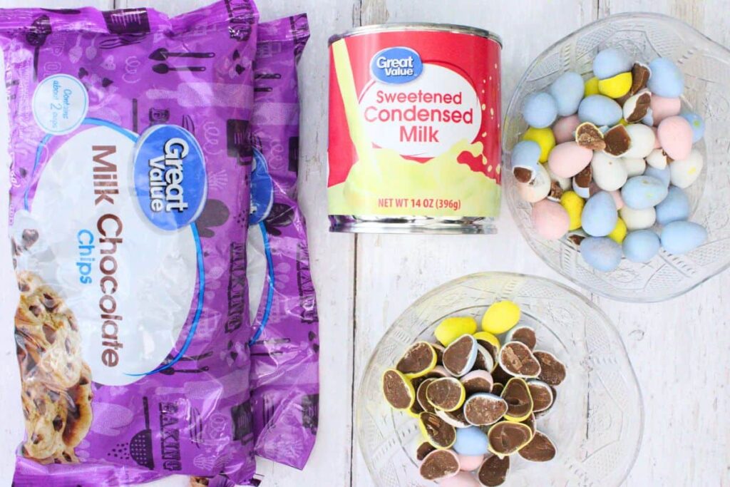 ingredients to make mini egg fudge