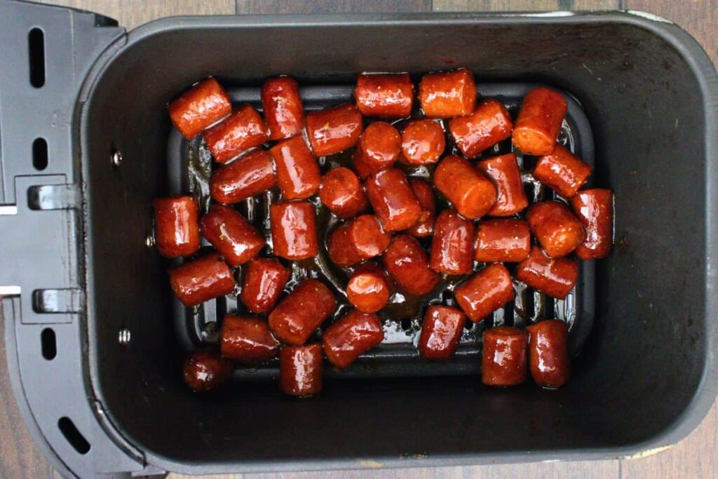 add glazed hot dog pieces back to air fryer basket