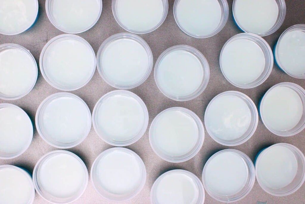 carefully pour white layer over set blue jello