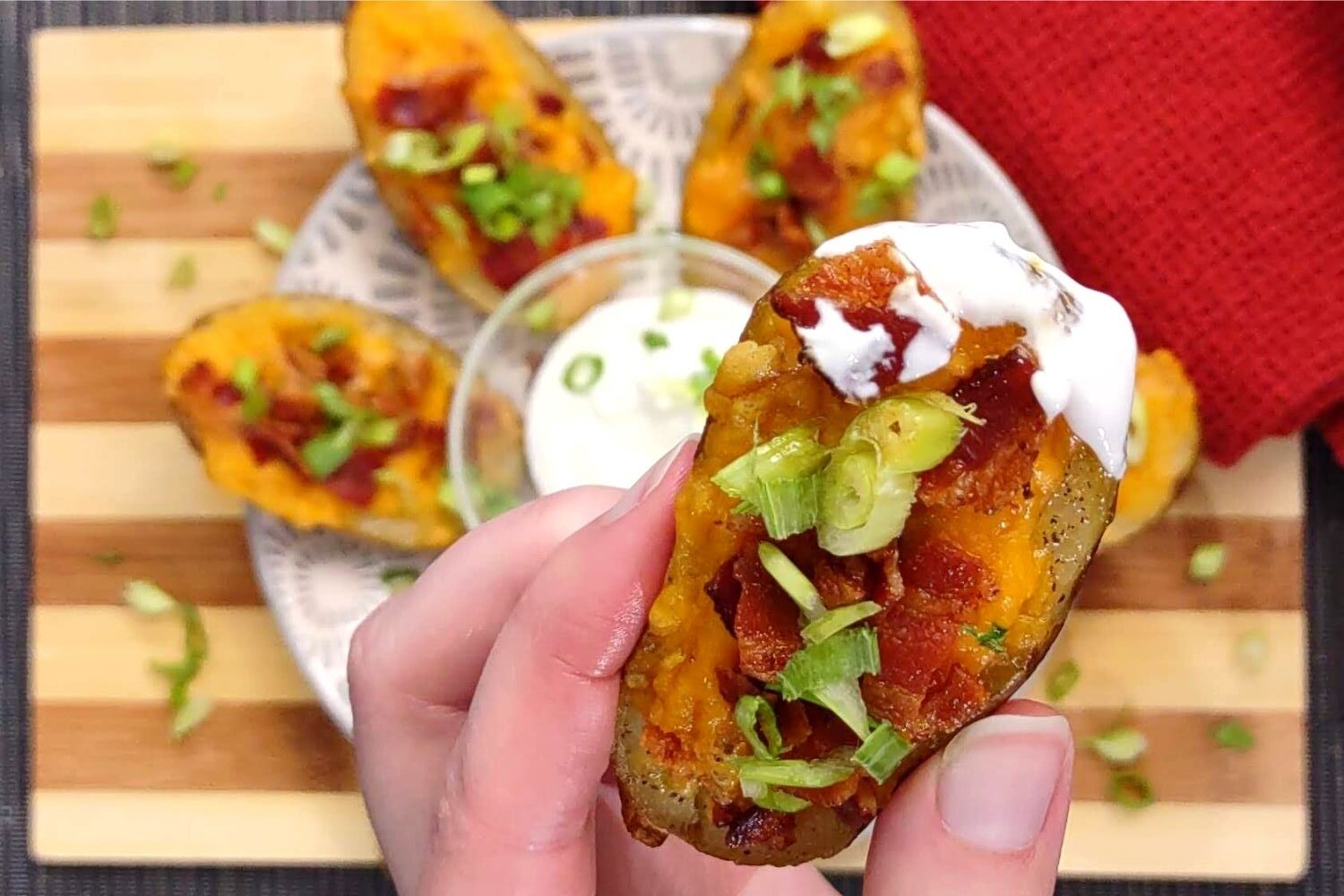 homemade air fryer potato skins with sour cream