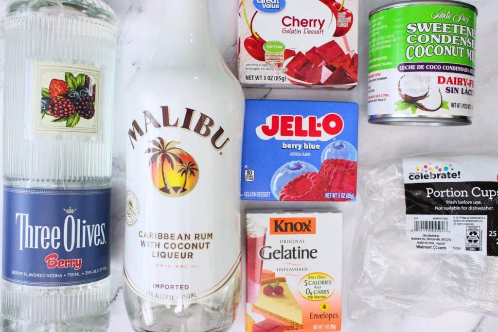 ingredients to make red white and blue jello shots