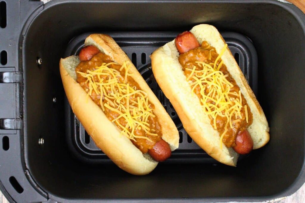 return loaded chili cheese dogs to air fryer basket