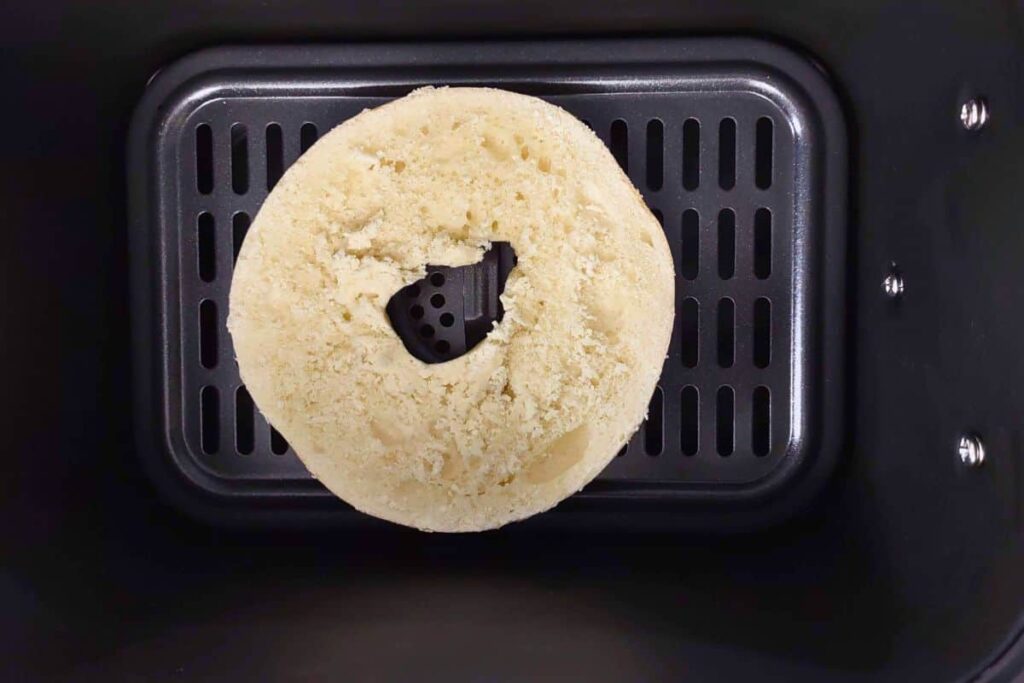 half bagel in air fryer basket