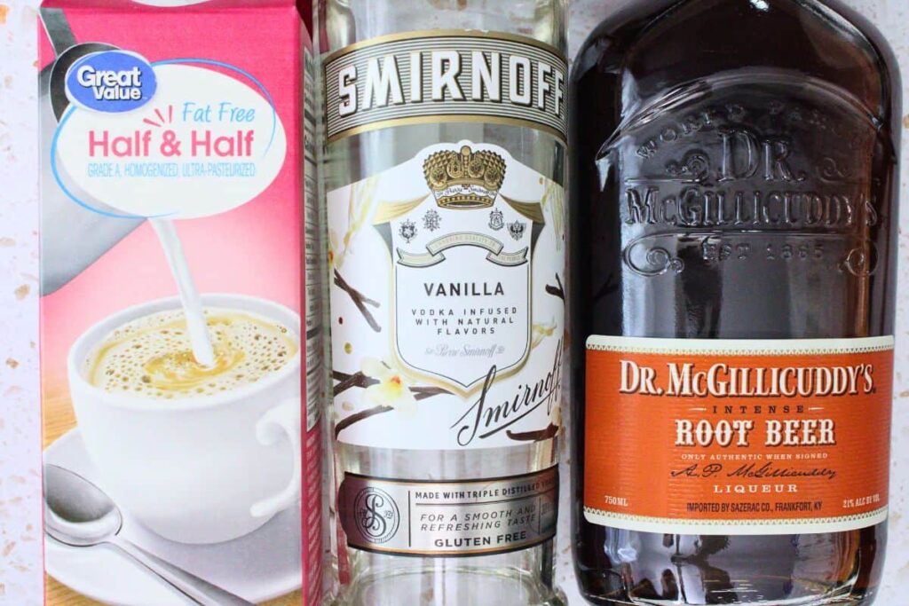 ingredients to make root beer float shot