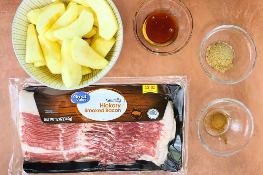 ingredients to make bacon wrapped apples
