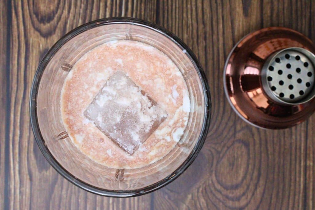 add black forest cake cocktail ingredients to shaker with ice