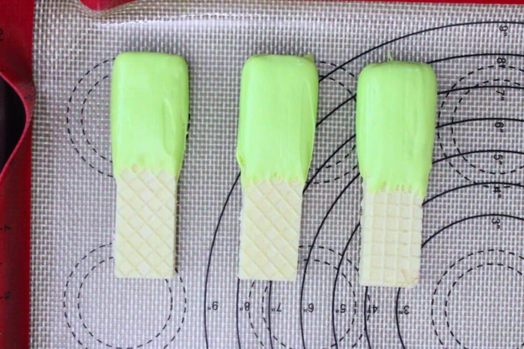 dip wafer cookie in melted green chocolate