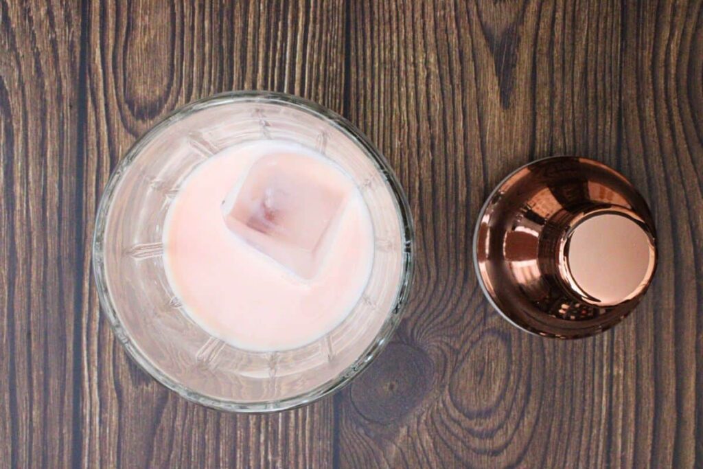 add crown royal chocolate and tequila rose to cocktail shaker