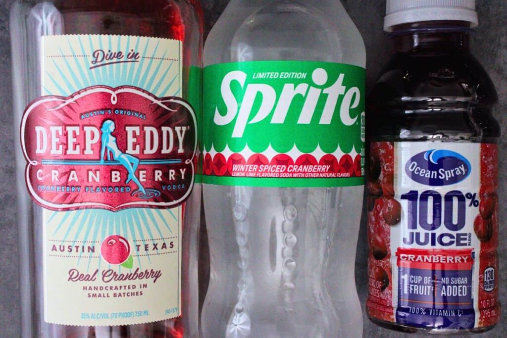 ingredients to make cranberry vodka spritzer