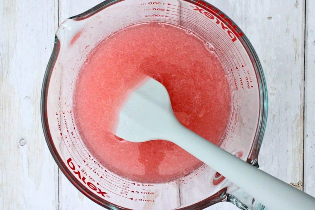 boil pink lemonade and fully dissolve starburst jello mix