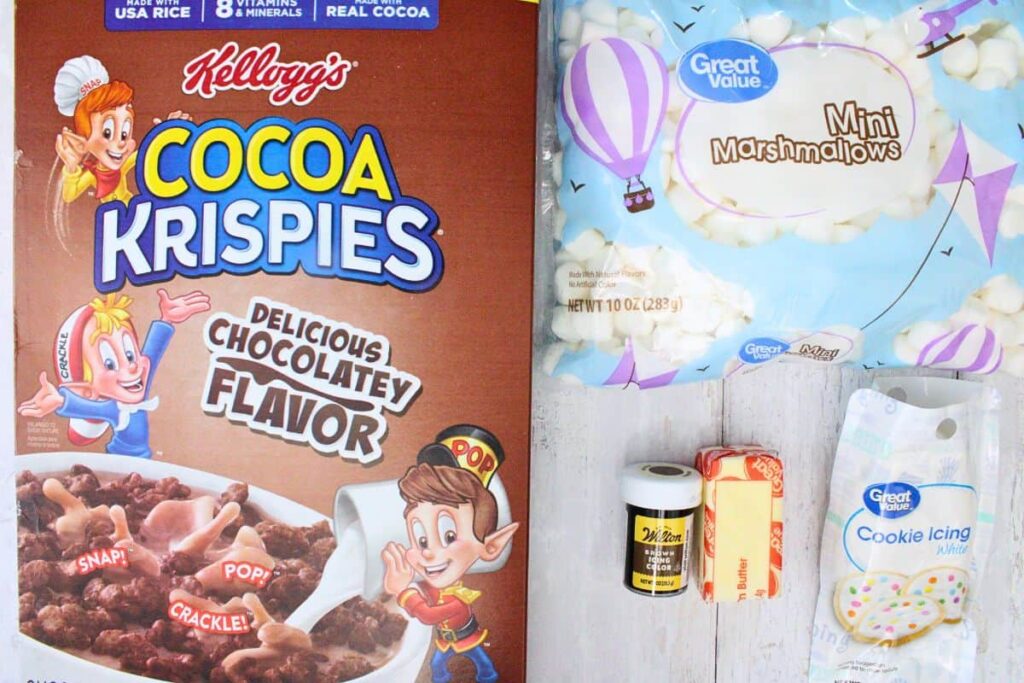 ingredients to make football rice krispie treats