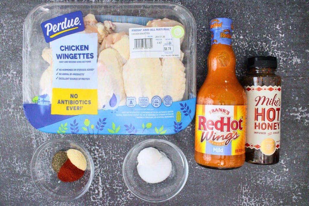 ingredients to make hot honey wings