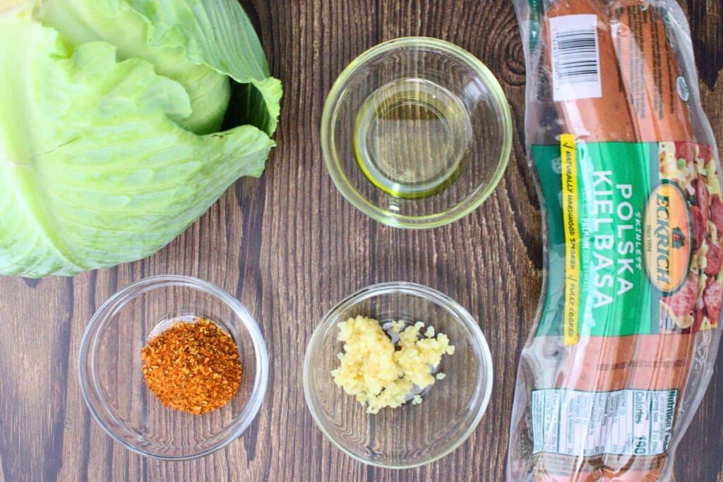 ingredients to make air fryer cabbage and sausage