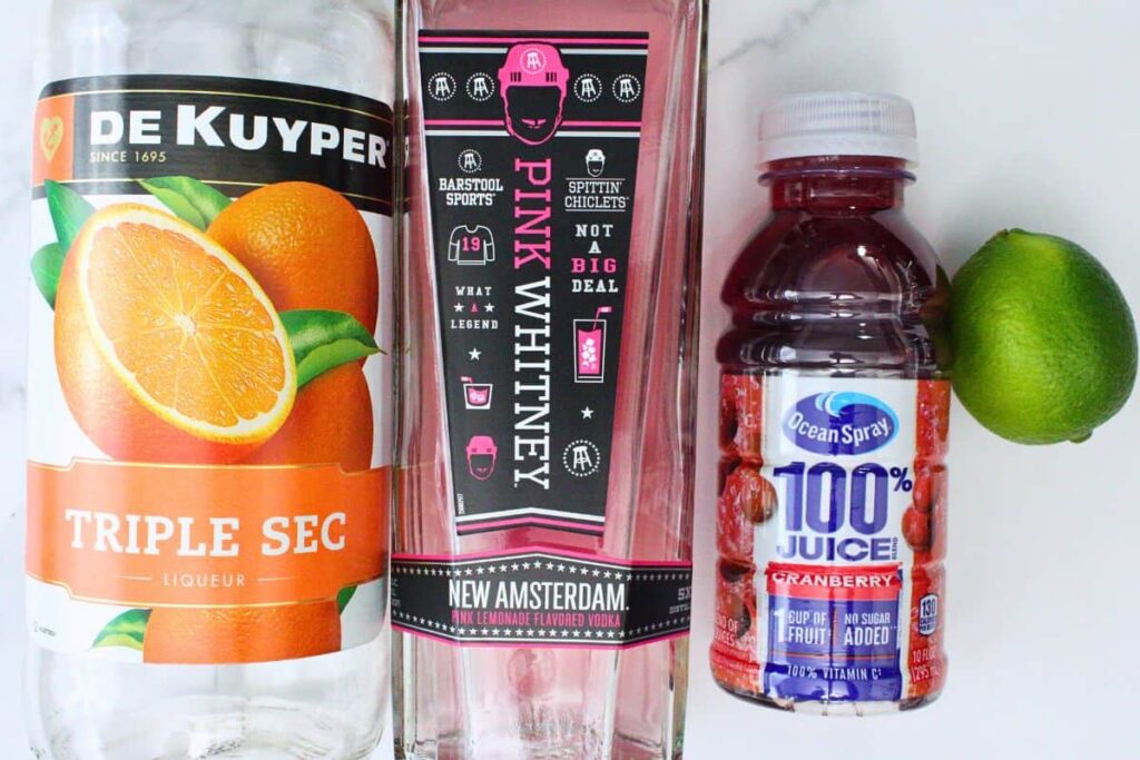 ingredients to make pink whitney cosmo
