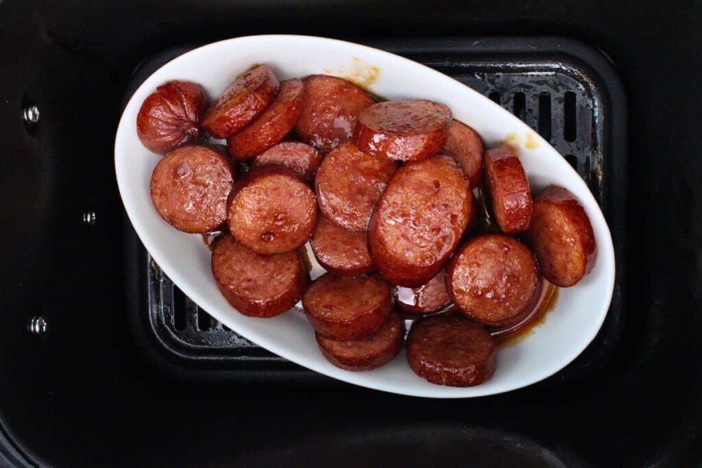 continue air frying glazed kielbasa until it begins to caramelize