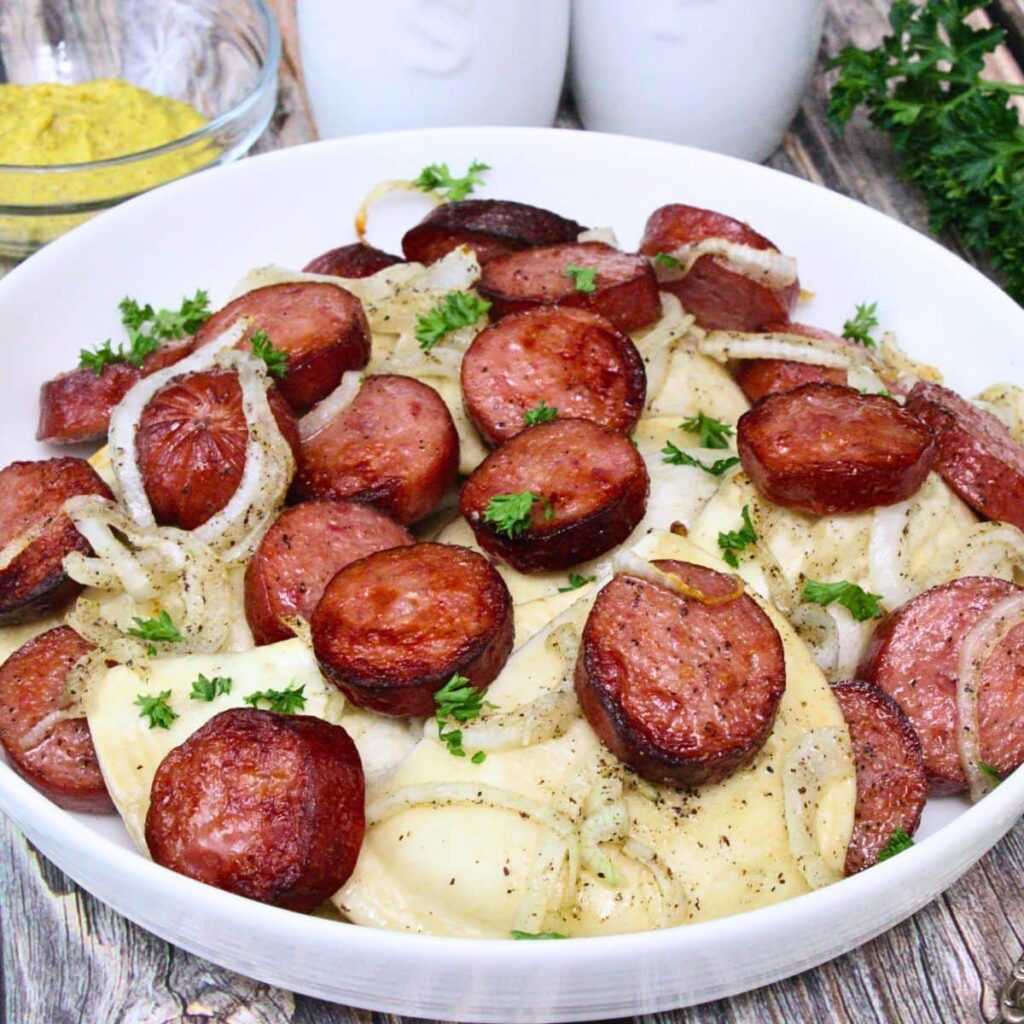 kielbasa and pierogies recipe dinners done quick featured image