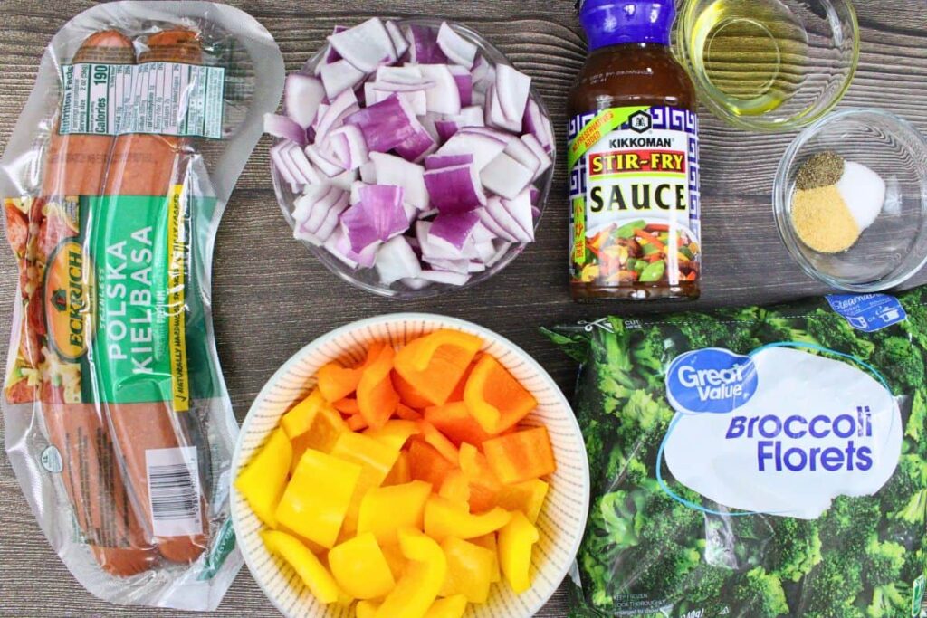 ingredients to make kielbasa stir fry