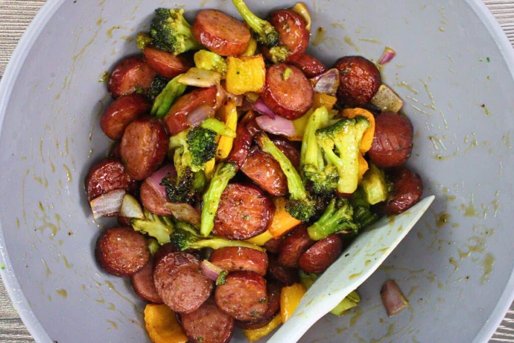 toss kielbasa stir fry with teriyaki or stir fry sauce