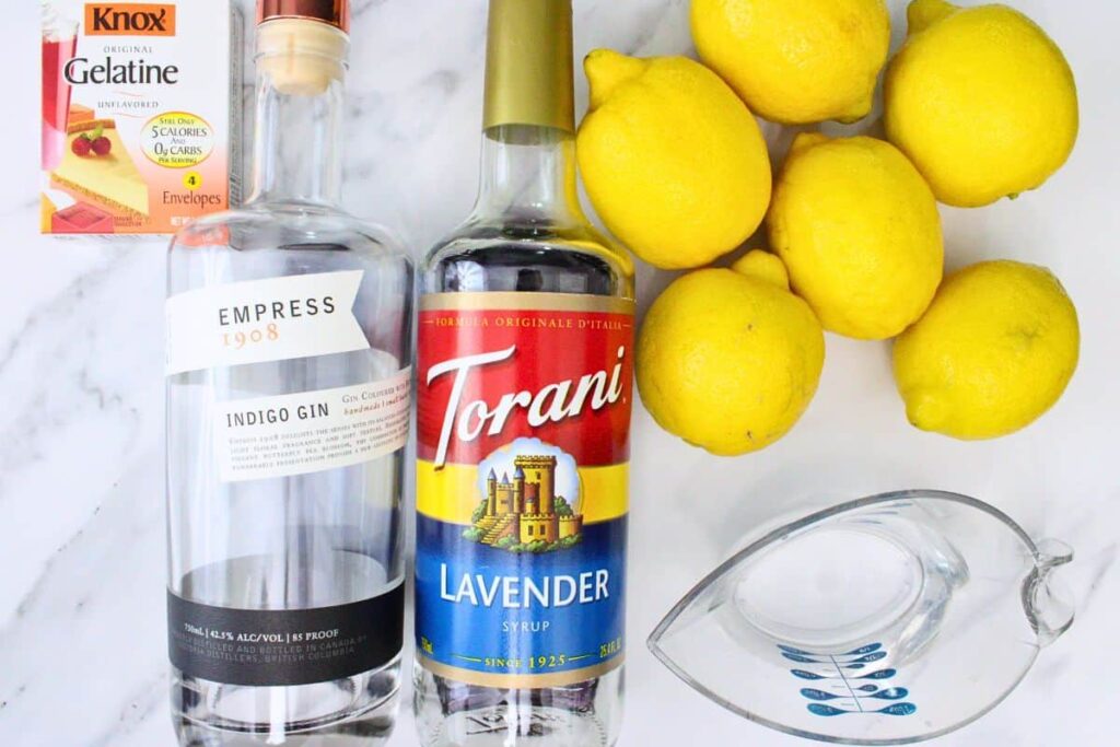 ingredients to make lavender lemonade jello shots