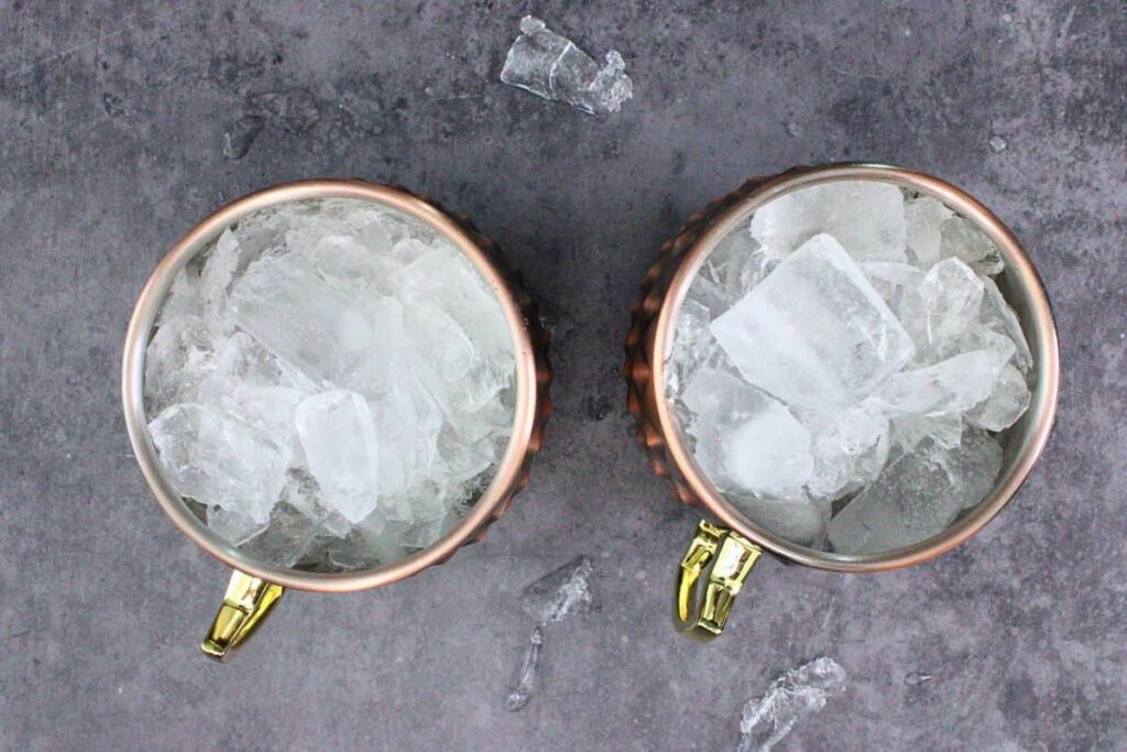 fill watermelon mule mug with crushed ice