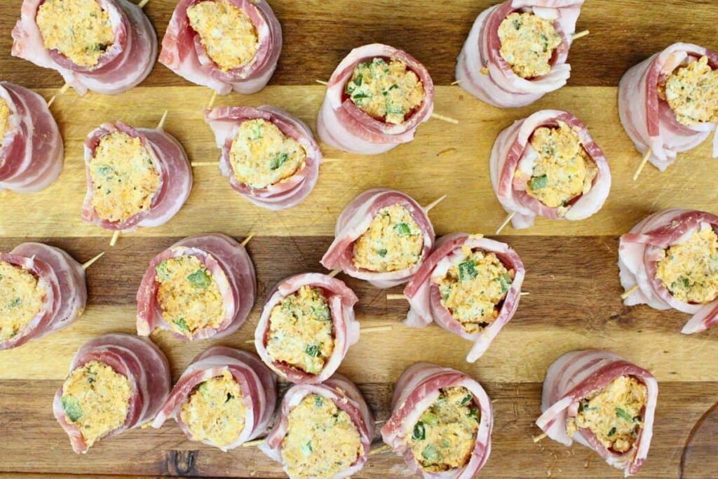 filled each piece of wrapped kielbasa with cheese mixture