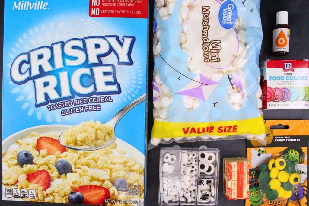 ingredients to make monster rice krispie treats