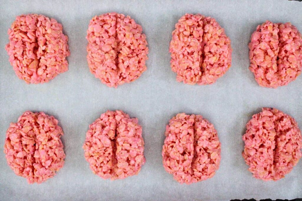 make an indent in the middle of brain rice krispie treat