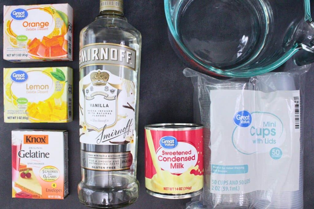 ingredients to make candy corn jello shots