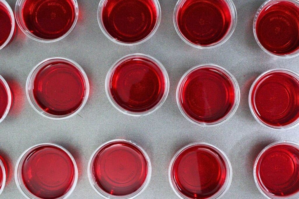 pour eyeball jello mixture into the shot cups
