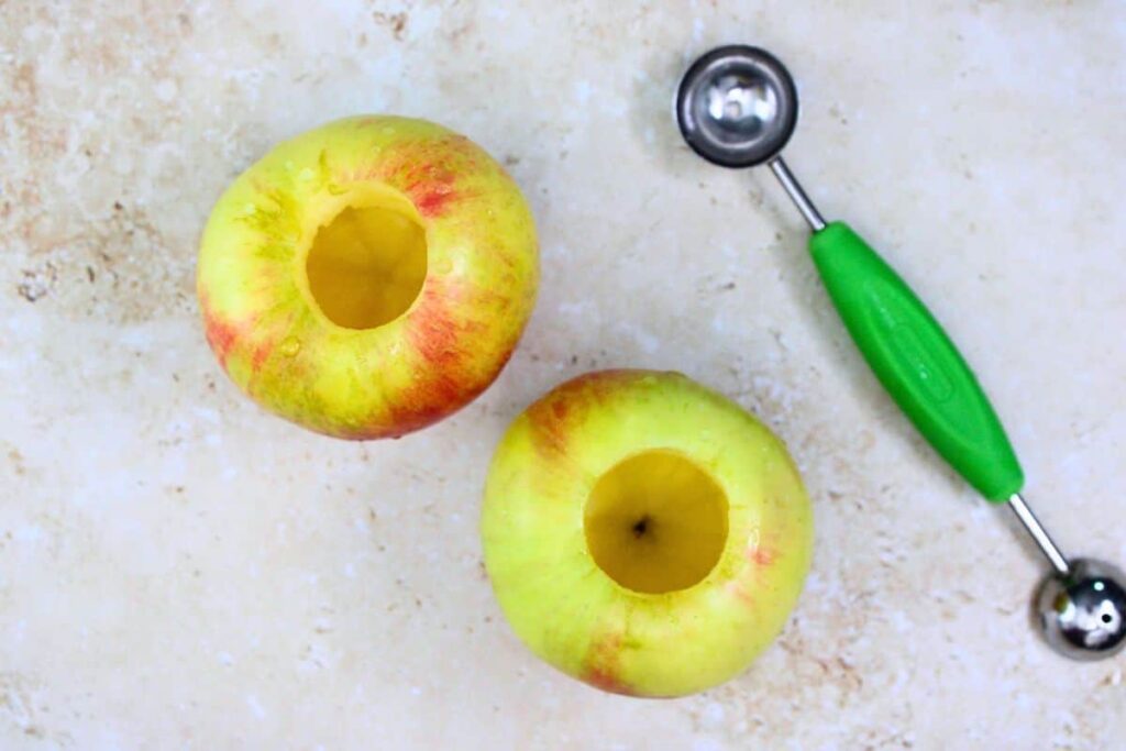 wash apples and core them without cutting out the bottom