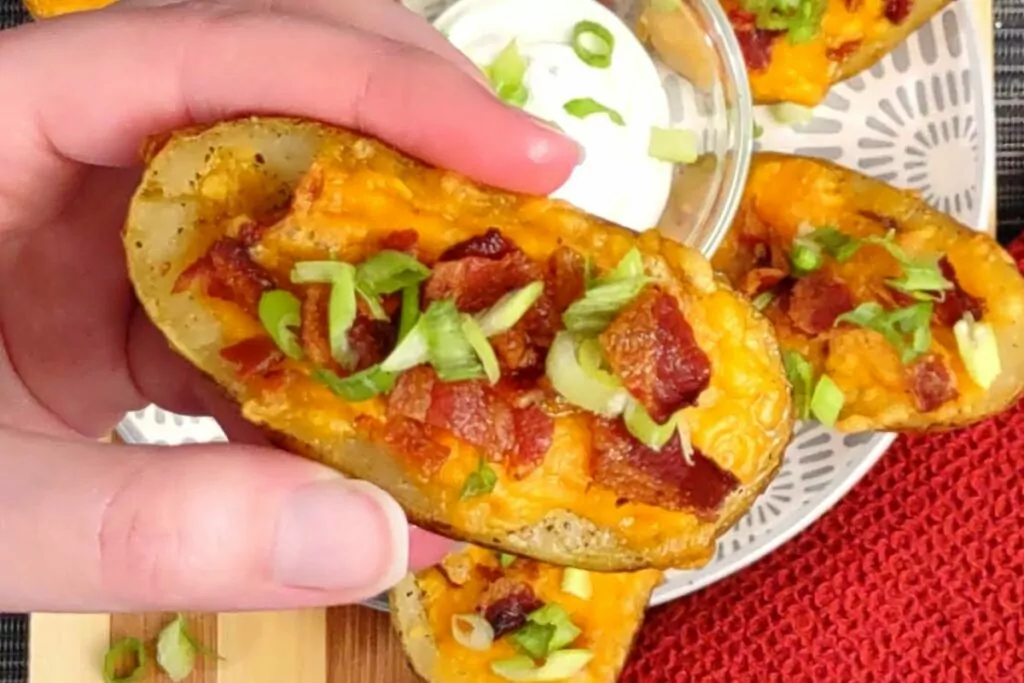 how to make homemade potato skins in the air fryer with bacon and green onion dinners done quick