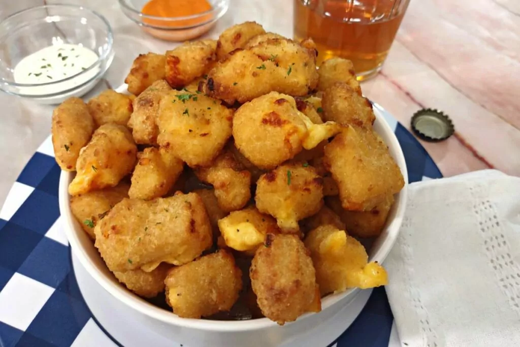cheese curds from the air fryer in a bowl