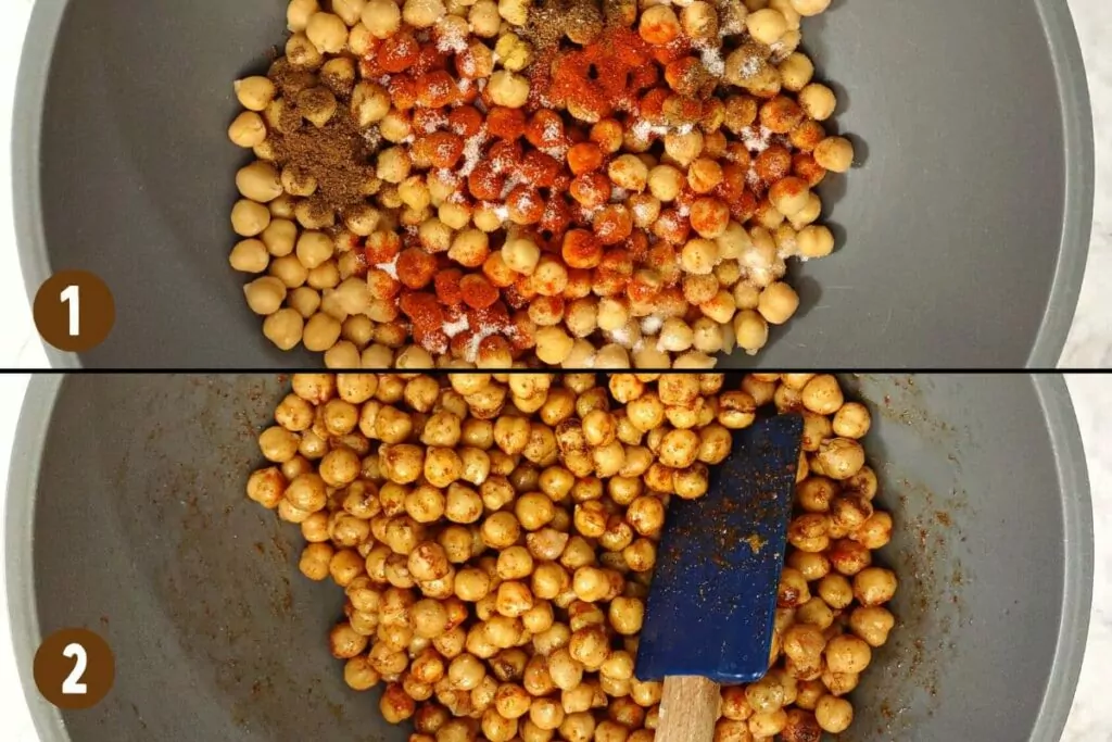 combine chickpeas with oil and all seasonings and stir well