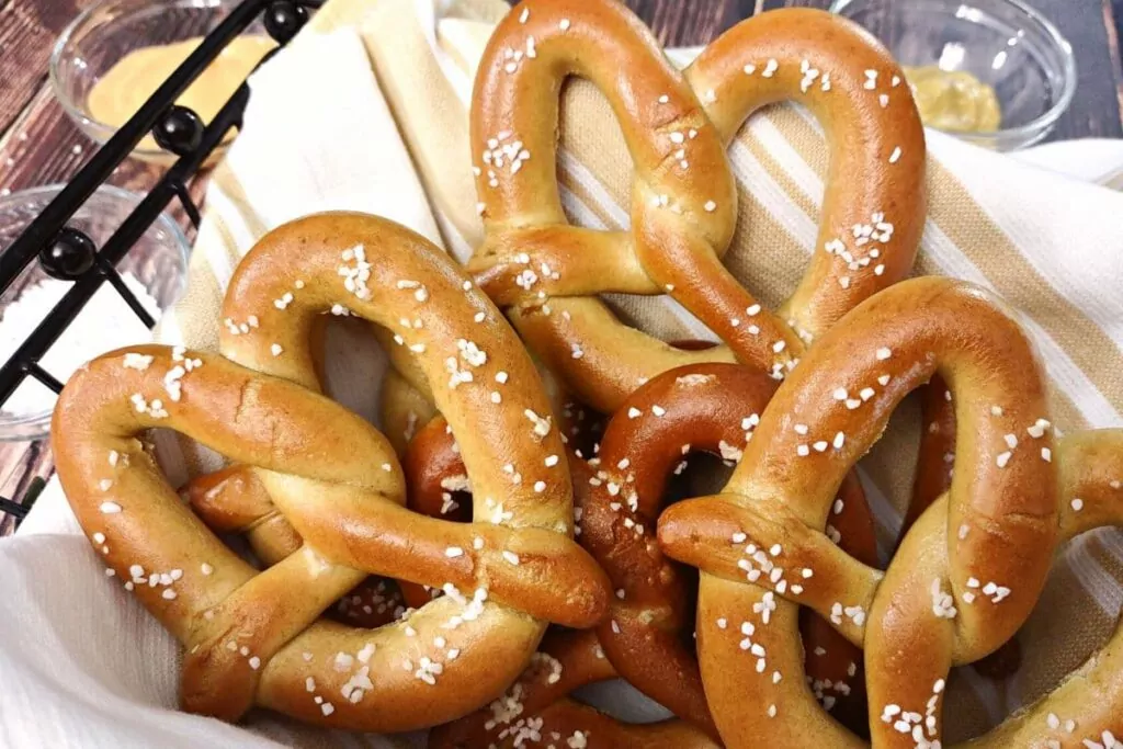 air fried soft pretzels in a basket