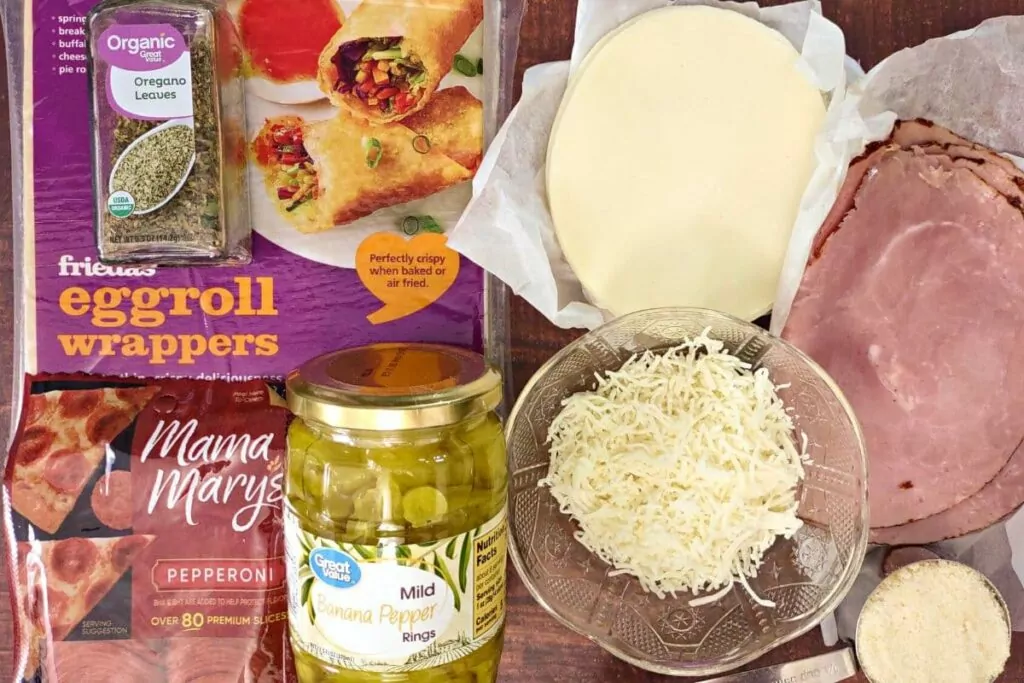 ingredients to make air fryer antipasto egg rolls