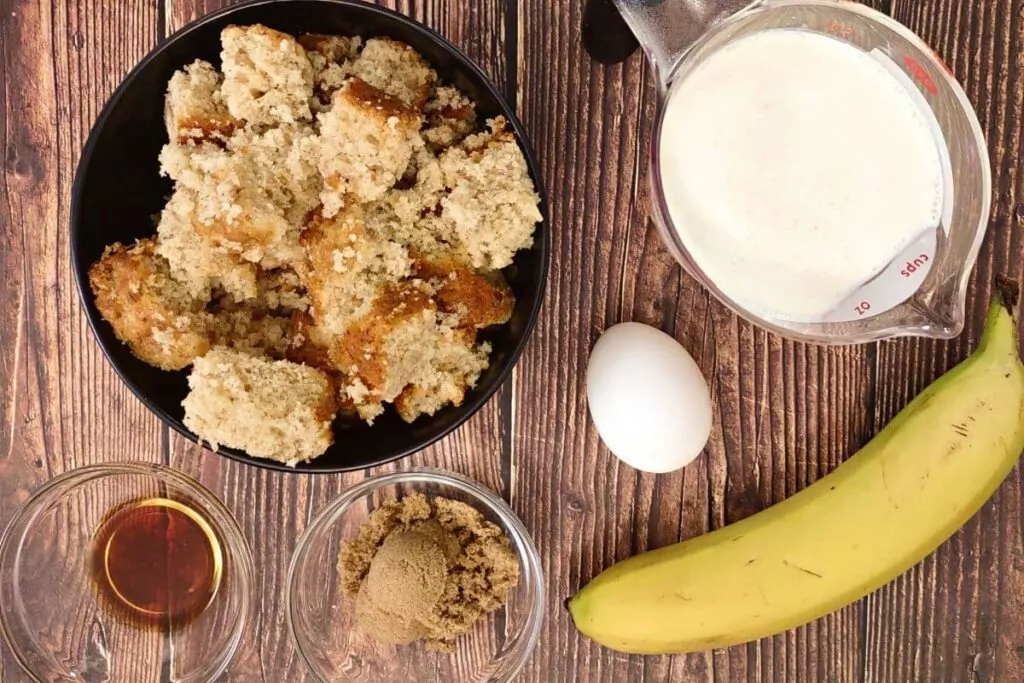 ingredients to make air fryer bread pudding with leftover banana bread