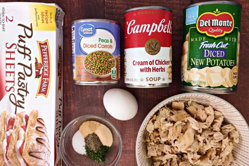 ingredients to make homemade chicken pot pie in the air fryer