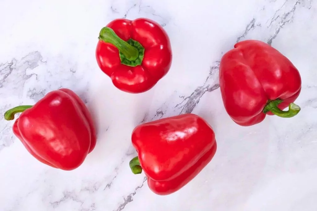 fresh red bell peppers to use as ingredients