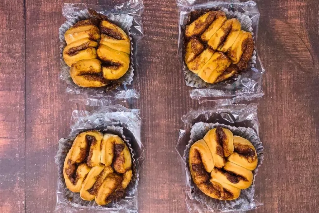 remove cinnabon mini bites from packaging but keep in muffin wrapper