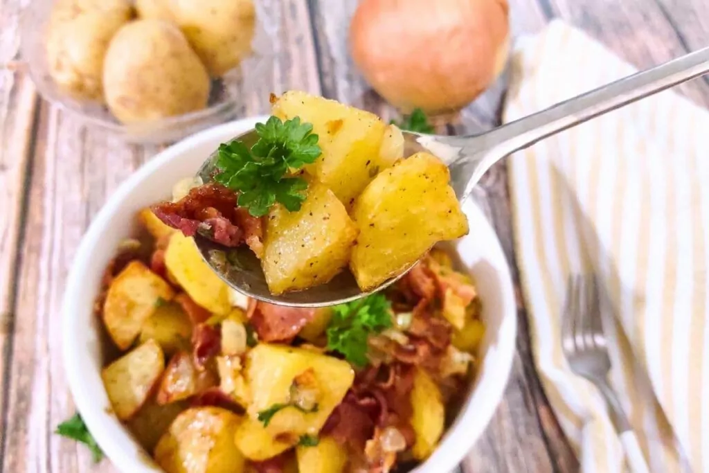 spoonful of air fryer german potato salad