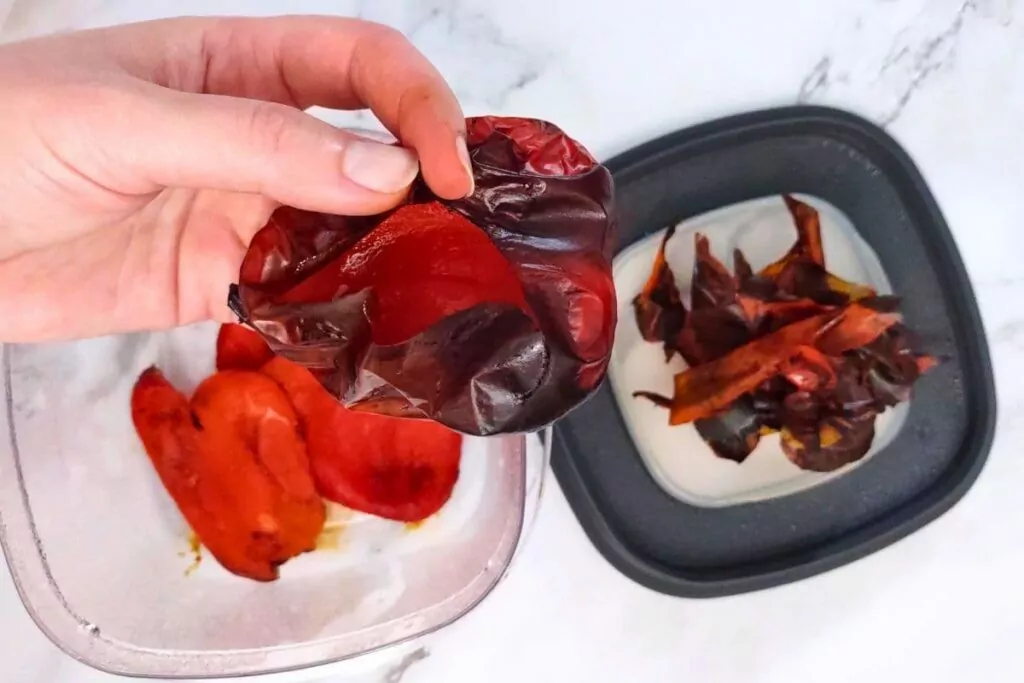 steam and peel off the loose bell pepper skin