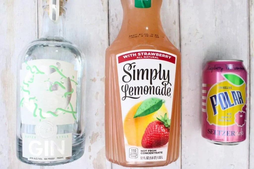 ingredients to make gin and pink lemonade cocktail