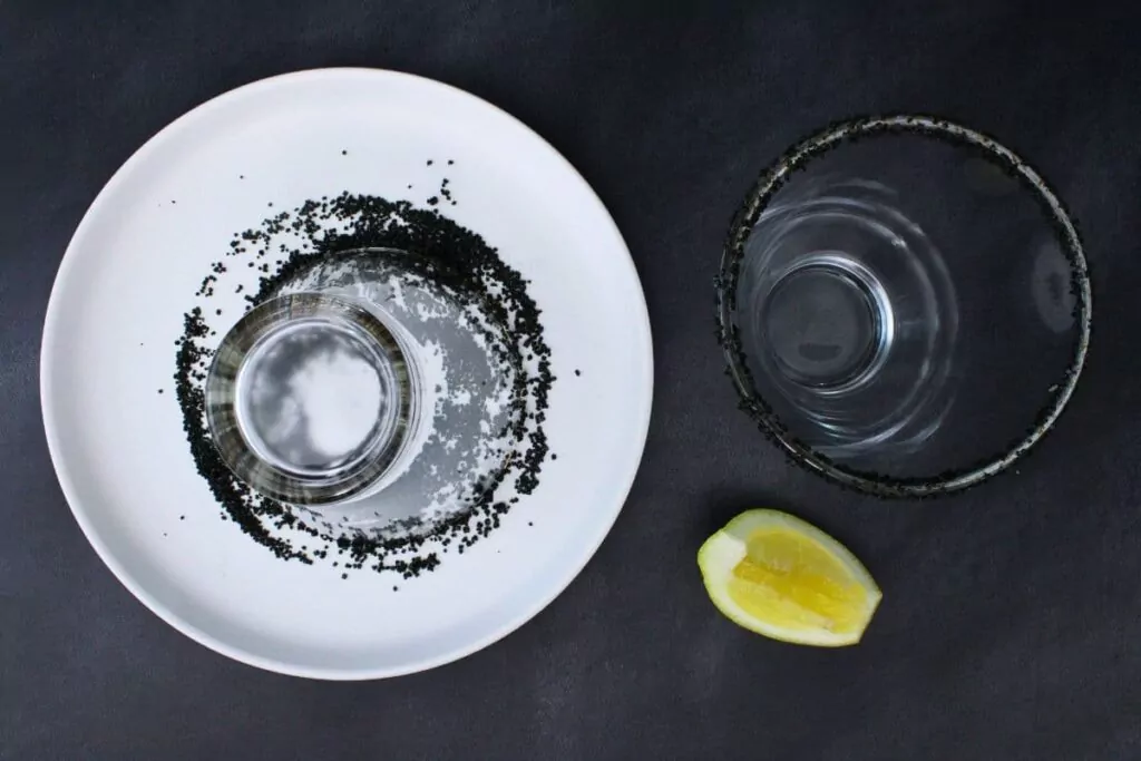 rim your glass with black sanding sugar