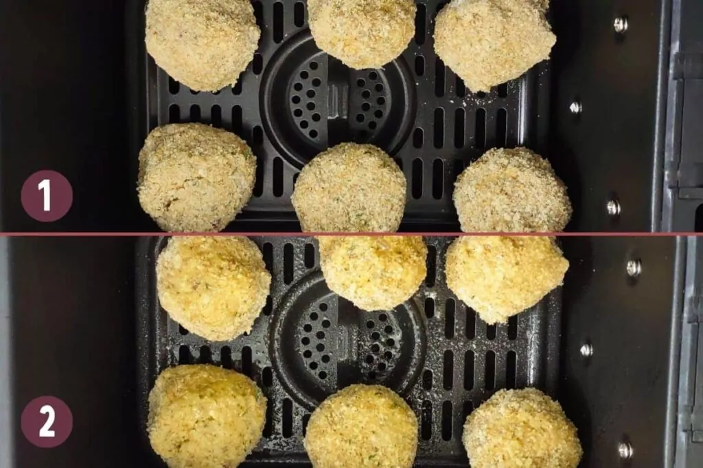 place arancini in air fryer basket and spray