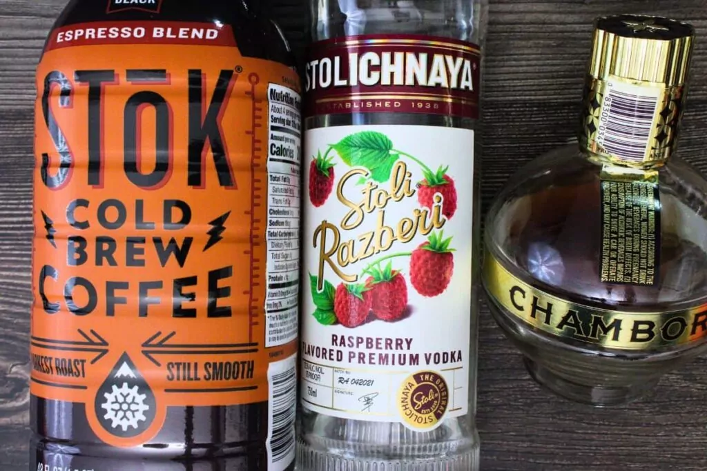 ingredients to make raspberry espresso martini