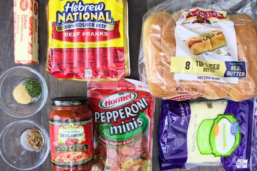 ingredients to make pizza hot dogs
