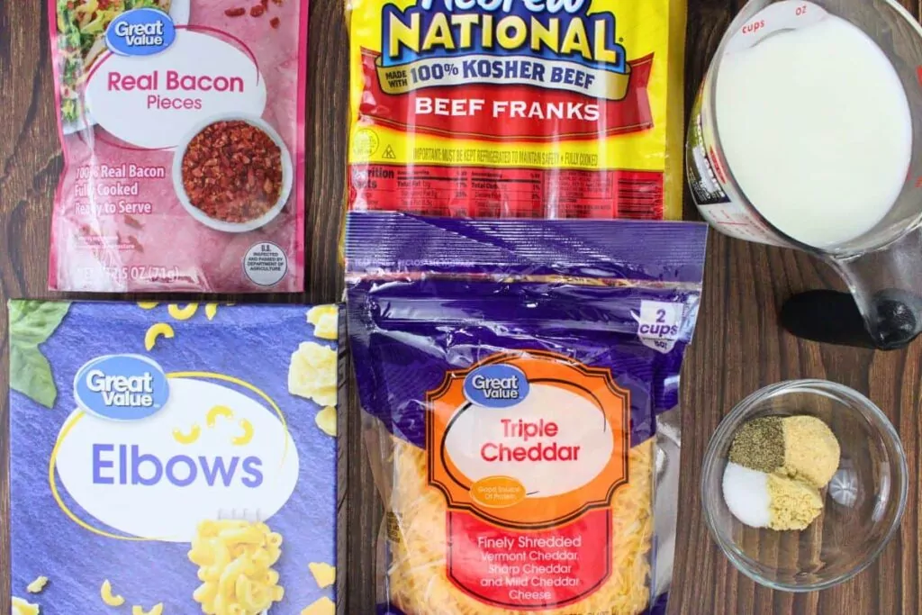 ingredients to make hot dog mac and cheese