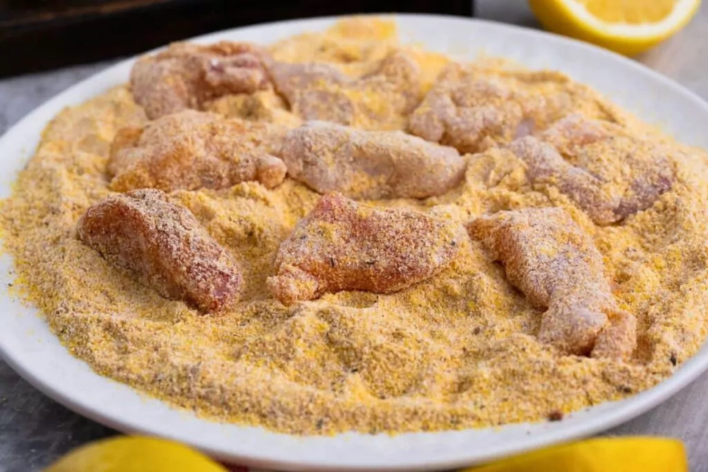 evenly coat catfish nuggets in breading