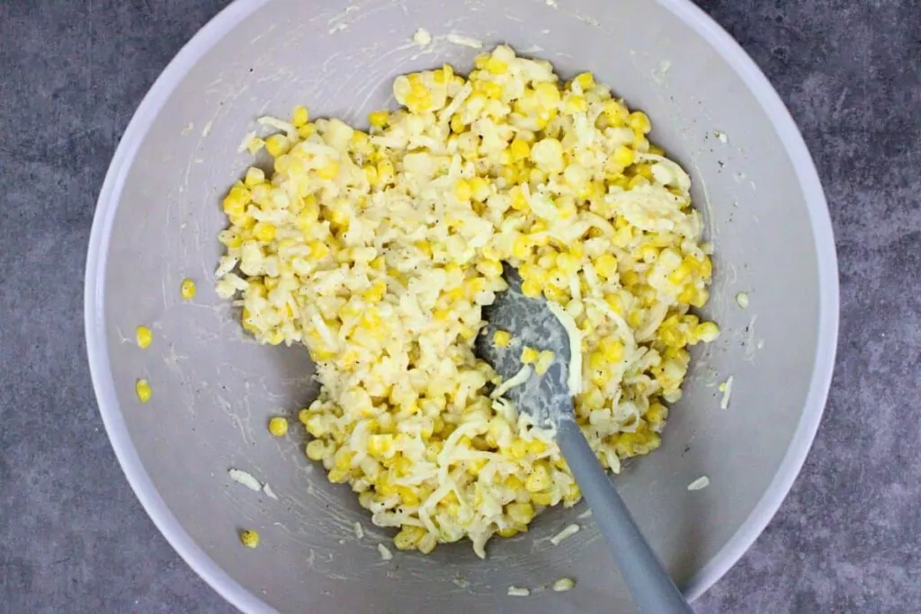 combine korean corn cheese ingredients in a large mixing bowl